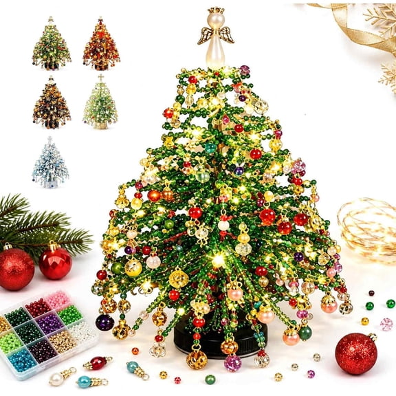 DIY Christmas Tree Kit 8 Inch, Great Holiday Gift, Mini Crystal Bead Tree Craft Set, Winter Wonderland Tabletop Decor for Home Office, 1 Pack, Green