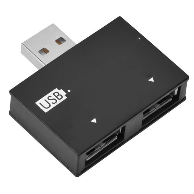 Concentrador USB 2.0 macho a USB de 2 puertos, adaptador/convertidor/divisor (negro)