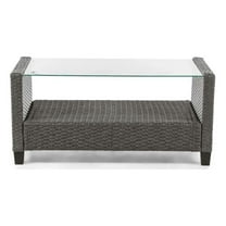 Pemberly Row Outdoor Patio Coffee Table in Gray PE Wicker / Rattan