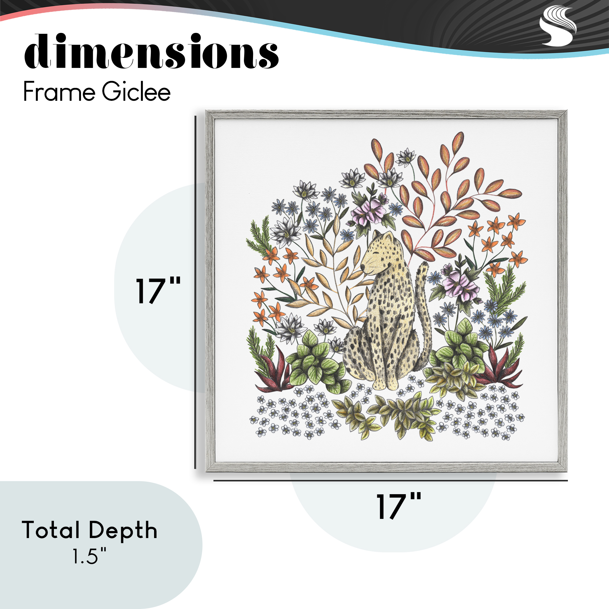 Jungle Wildlife Leopard Gray Framed Giclee Art, design by Cecilia Battaini