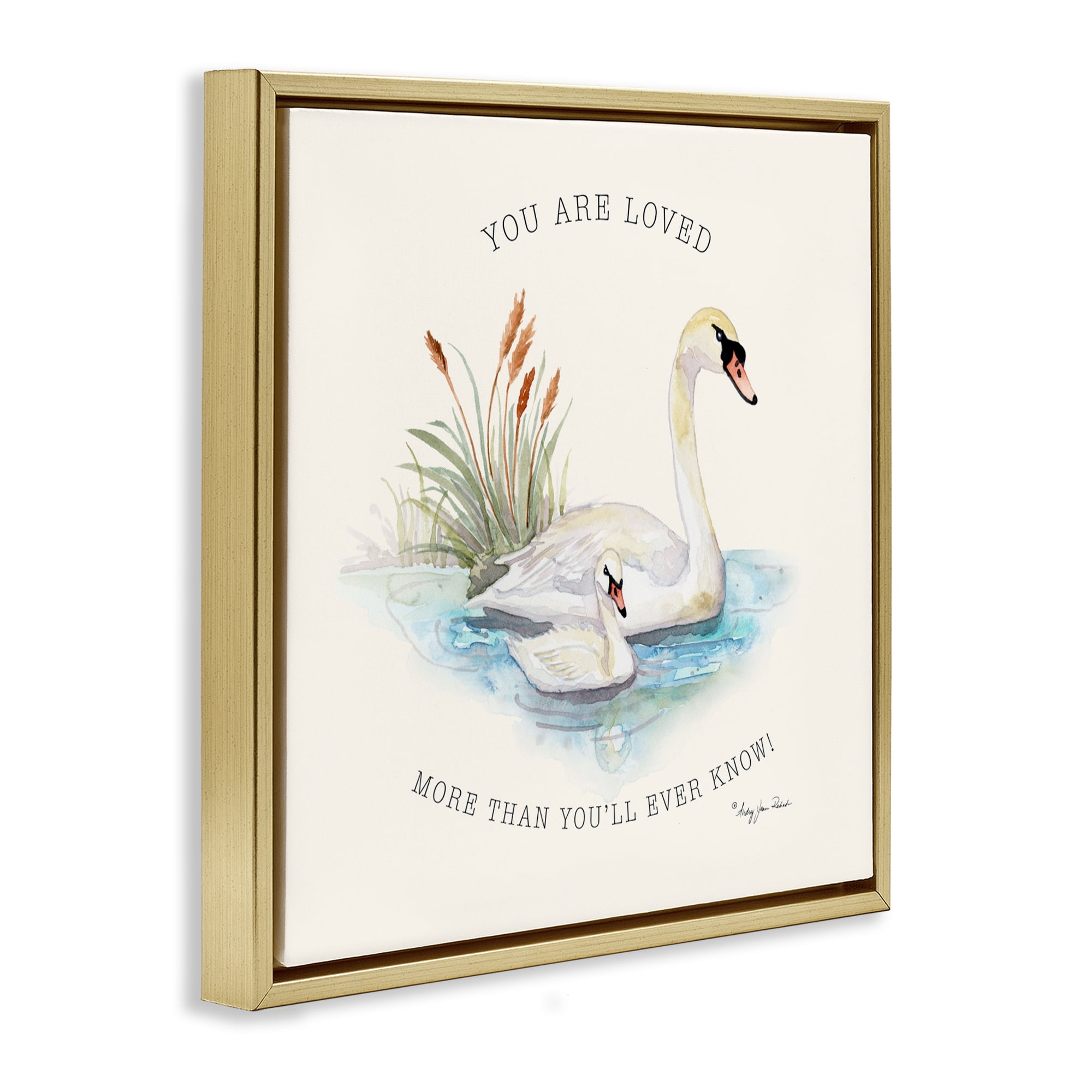 Stupell Industries More Than You Know Swans Gold Framed Floater Canvas Wall Art, design by Audrey Jeanne Roberts