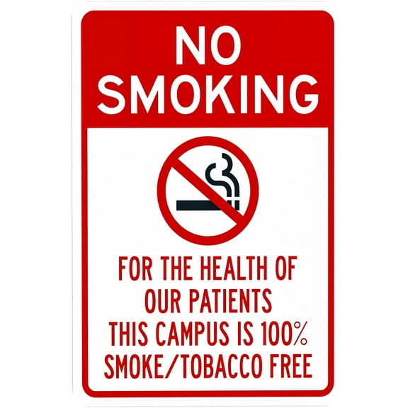 No Smoking For Patients Campus 100 Smoke Free Sign - 8"x12", Prohibition Metal Decor for Business Walls, Medical Facilities
