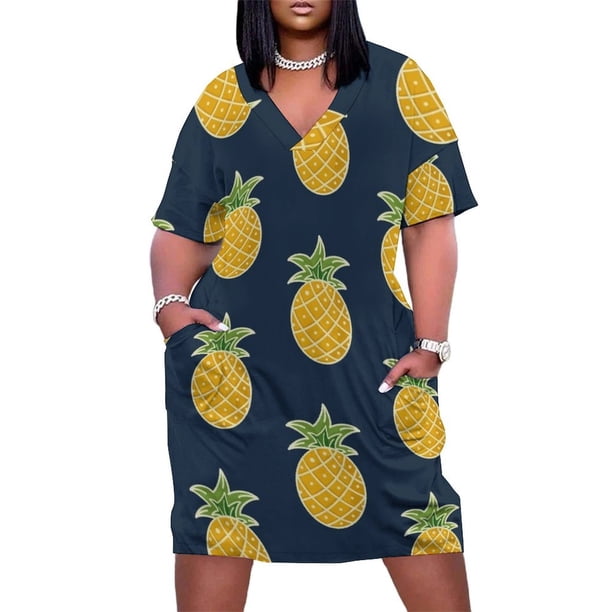 Vestido azul marino con bolsillos sueltos y piña, vestido de fiesta de diseñador de lujo para mujer 2025, vestido de verano diario