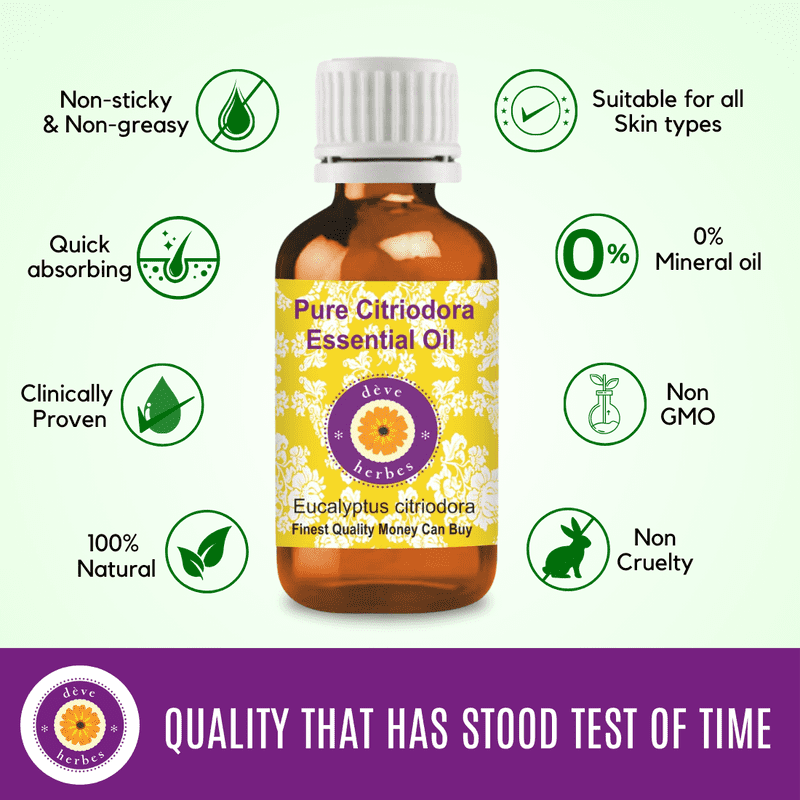 Deve Herbes Citriodora Essential Oil (Eucalyptus Citriodora) - 3.38 Fl Oz (100ml) - 100% Natural Citriodora Oil for Insect Repellent, Diffuser & Fresh Aroma - without Dropper
