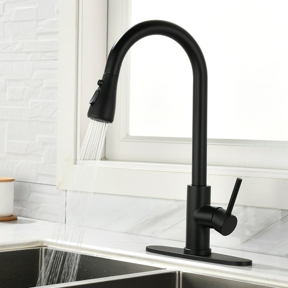 UWR-Nite Kitchen Faucet with Pull Down Sprayer Brushed Nickel, High Arc Single Handle Kitchen Sink Faucet with Deck Plate, Commercial Modern rv Stainless Steel Kitchen Faucets