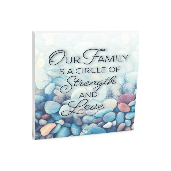 Family Strength Love Blue Fade Pebbles 10 x 10 Wood Tabletop Sign Plaque