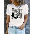 thumbnail image 1 of Simple English Bottes Motif Imprimé Mode Tendance Col Rond Manches Courtes, T-Shirt de Sport Décontracté Simple, Hauts d'Été Confortables pour Femmes, 1 of 6