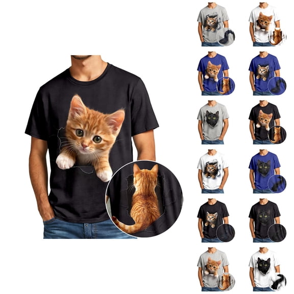 Cute 3d Kitten Graphic Tees for Men Women 2026 Summer Casual Short Sleeve Crewneck Cat Lovers T Shirts