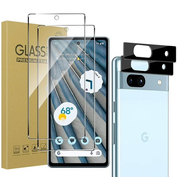 2 2 Pack Google Pixel 7a Screen Protector 6.1'' Tempered Glass with 2 Pack Camera Lens Protector, Fingerprint Unlocked, Bubble Free, Case Friendly Fingerprint Compatible