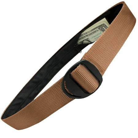 Bison Designs Crescent Black Buckle Money Belt - Coyote Brown