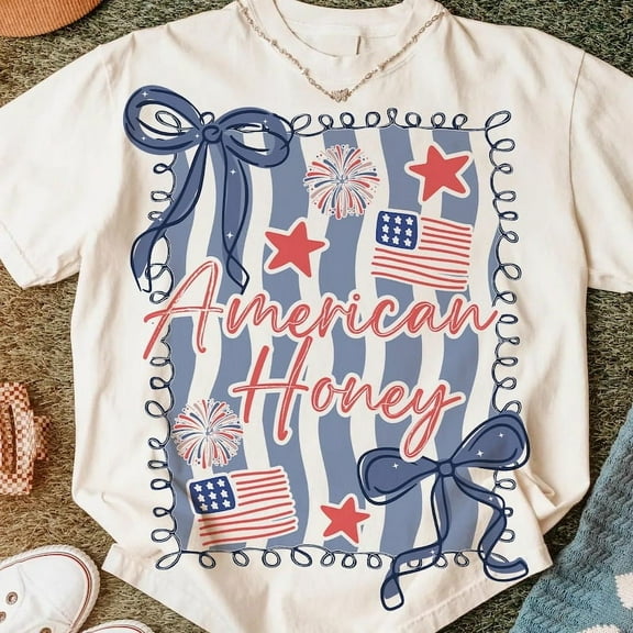 American Honey Coquette Shirt, Preppy 4th of July Shirt, Girly Memorial Day Shirt, Vintage USA Shirt, Independence Day Shirt, Land of the Free Shirt