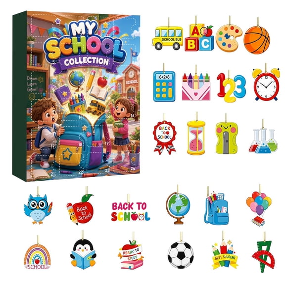 24 Pcs 2D Acrylic Blind Box with School Themed Charms and Cartoon Pencil Keychains, Back to School Gifts for Students Bulk and Classroom Decorations, End of School Year Gifts for