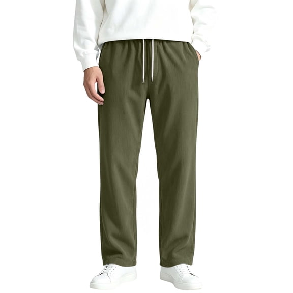 WIZUTIZ Men's Relaxed Fit Corduroy Trousers Elastic Waist Solid Color Straight Leg Casual Pocket Pants