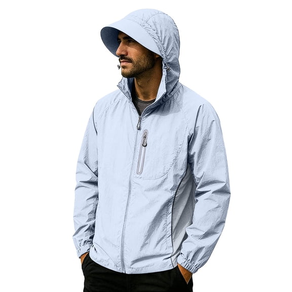 UPF 50 Sun Protection Jacket for Men Hooded Long Sleeve Zipper Lightweight Quick Dry Windbreaker Athletic Tops with Pockets Purple M