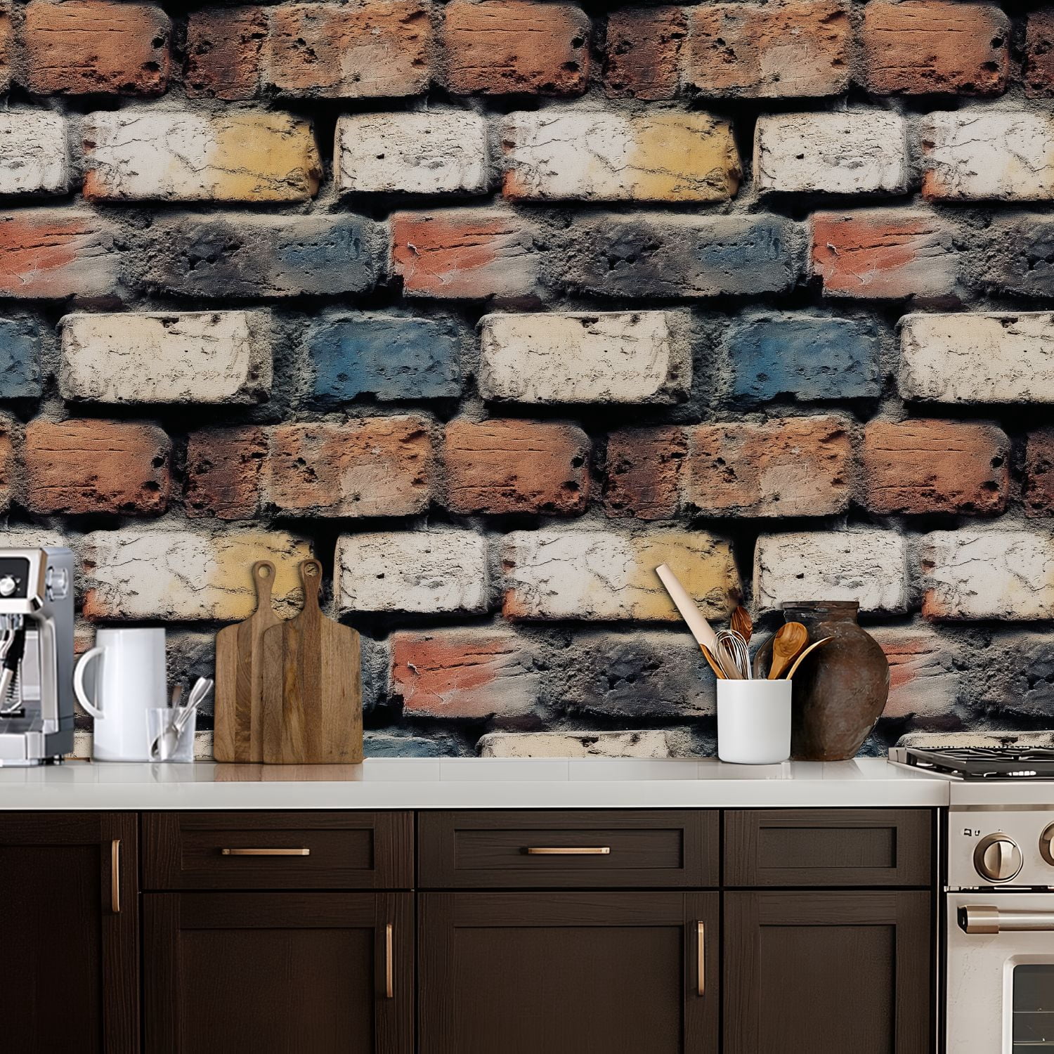 Industrial Peel and Stick Wallpaper 17.7in x 9.8ft Brick Wall Texture Multicolored Weathered Bricks Contact Paper Vinyl Waterproof Self Adhesive Wall Paper for Bedroom Shelf Cabinet Renter Friendly