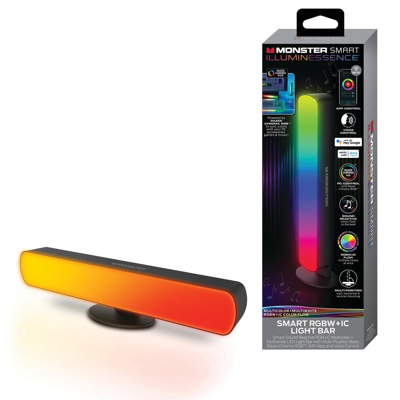 Monster LED Smart Wi-Fi Color Flow Light Bar, Customizable Color Lighting