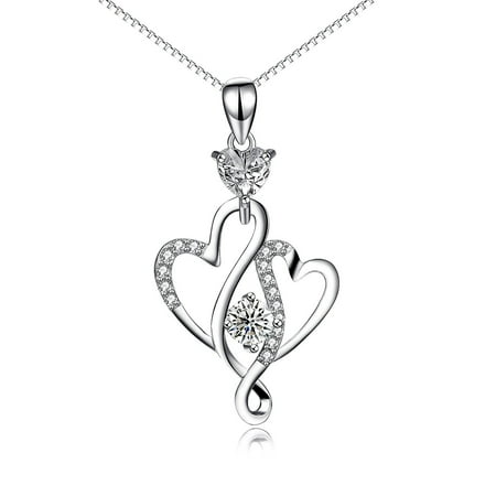 - SilverLuxe Sterling Silver Interlocking Hearts Cubic Zirconia Pendant Necklace