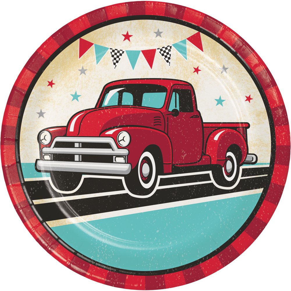 Vintage Red Truck Round Paper Plates 24 Count for 24 Guests Walmart