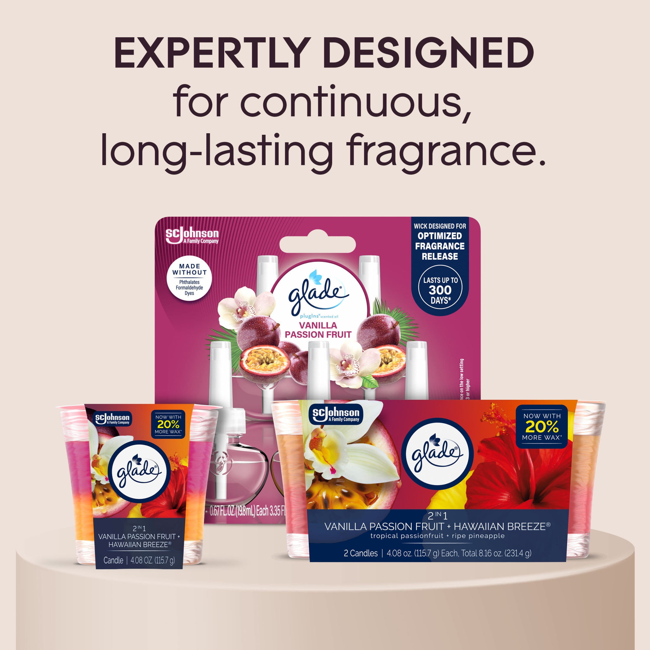 (3 pack) Glade 2in1 Single Wick Candles, Hawaiian Breeze + Vanilla Passionfruit, 8.16 oz, 2 Count