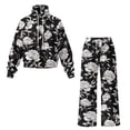 thumbnail image 7 of Renewold Two Piece Lounge Sets for Women Drawstring Turtleneck Pullover Wide Leg Sweatpants Tracksuit Travel Sweatsuits for Women Set Airport Travel Outfits, Elegant Peony Flower Print Black, M, 7 of 7