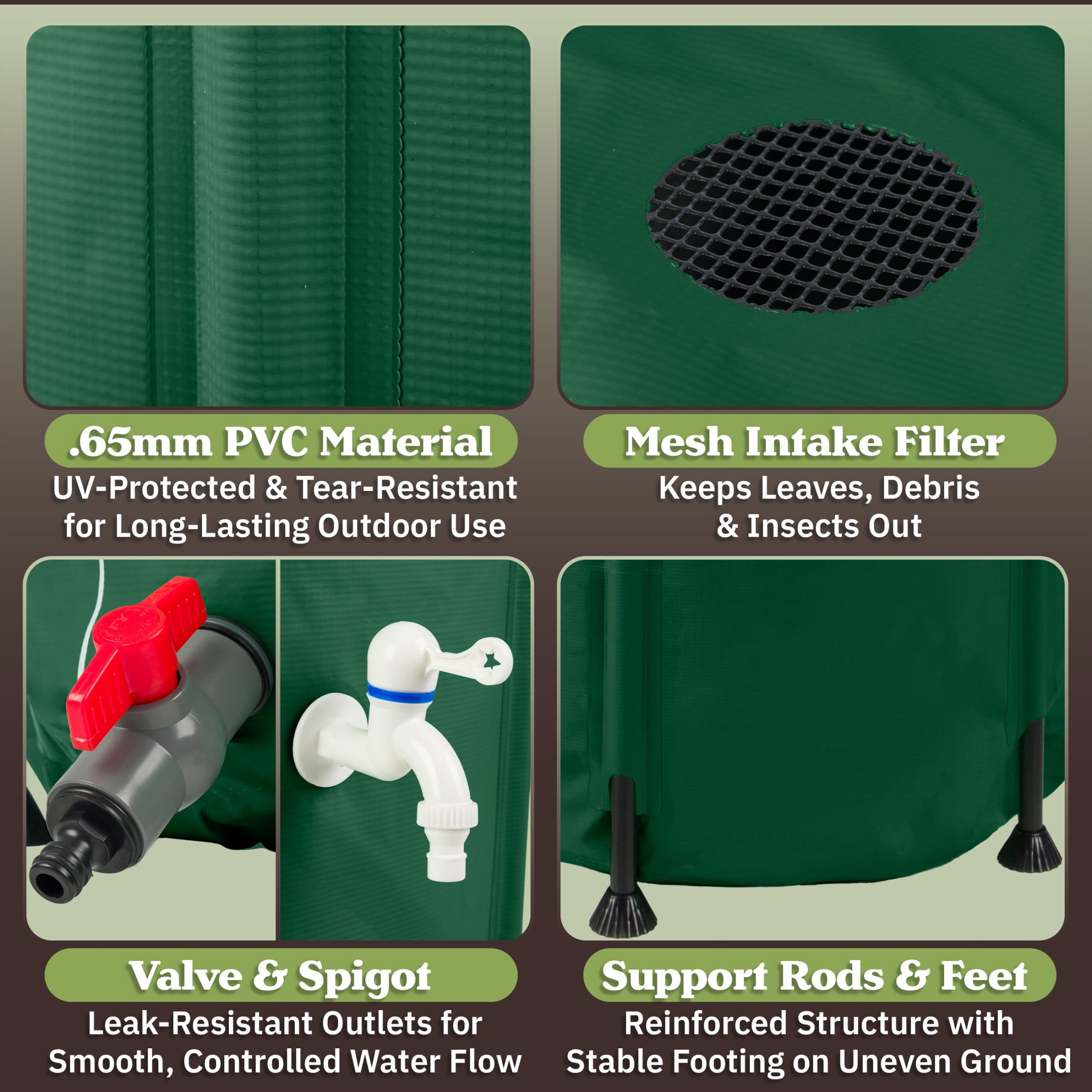 Pure Garden Collapsible Rain Barrel Kit - 100 Gal PVC Rain Collection System with Filter