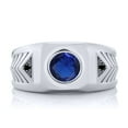 thumbnail image 2 of Gem Stone King Men's 925 Sterling Silver Round Blue Created Sapphire and Black Diamond Ring (2.53 Cttw, Available in Size 7, 8, 9, 10, 11, 12, 13), 2 of 2