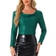 thumbnail image 1 of INSPIRAR CHIC Blusas de lentejuelas brillantes para mujer con cuello de cowl y mangas largas, ropa de club, M Verde Oscuro, 1 of 6