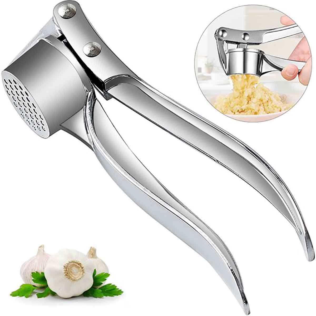 SUCCLACE Stainless Steel Garlic Press Effortless Crusher Professional  Squeezer Masher Kitchen Mincer Tool, Silver ,Garlic Press 