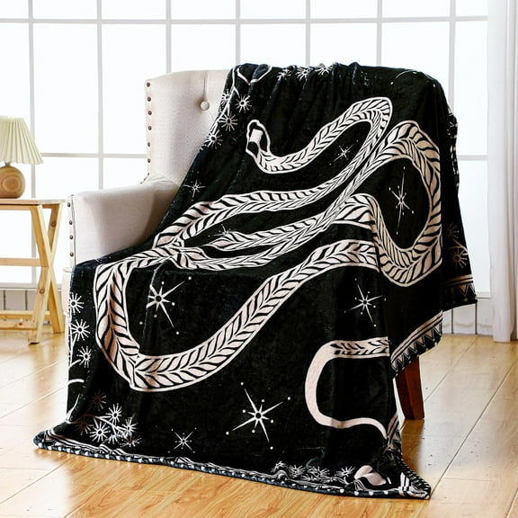 Snake Throw Blanket Gothic Witch Boho Witchy Occult Black Blanket Goth Birthday Christmas Room Decor for Bed Sofa 50 x 60