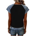 thumbnail image 7 of Womens Summer Tops Shorts Sleeve Waffle Knit Crew Neck T-Shirts Faux Denim Patchwork Dressy Tunic Trendy Plain Blouses Shirts Lounge Casual Loose Fit Tees Shirt Top Going Out, 7 of 7