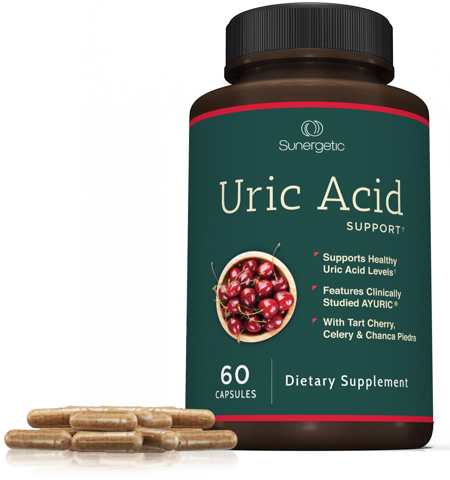 Premium Uric Acid Support Supplement  Uric Acid Formula & Urinary Tract Support  Includes Tart Cherry, Chanca Piedra, Celery Extract & Cranberry  60 Veggie Capsules