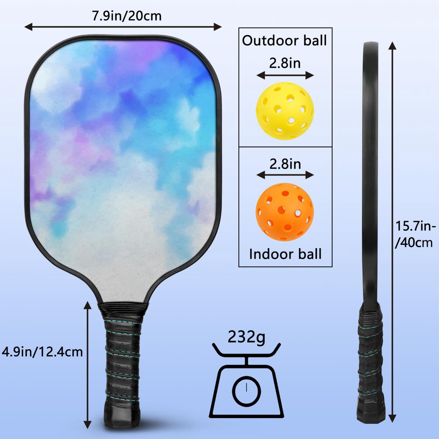 Pickleball Paddles Set Of 2, Fiberglass Surface, Fluid Smoke Aurora Art Style, 4 Balls & Bag