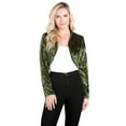 thumbnail image 2 of Fashion Secrets Women's Collarless Velvet Velour Bolero Shrug Cardigan (X-Large, Olive Green), 2 of 5
