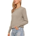 thumbnail image 4 of Lightweight Sweaters for Women Crew Neck Long Sleeve Wave Hem Casual Fall Outfit 2025 Soft Pullover Sweater Tops XS Camel, 4 of 6