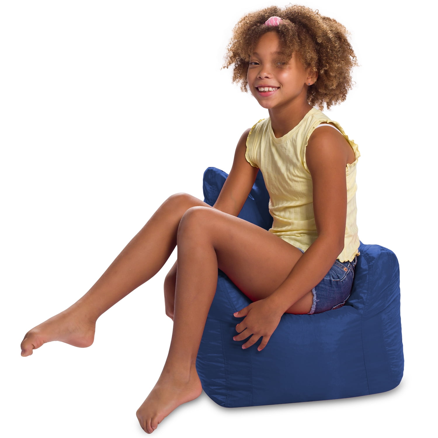 Posh Creations Structured Comfy Bean Bag Chair, for Kids,Pasadena Seat, 1.8 ft, Nylon-Navy