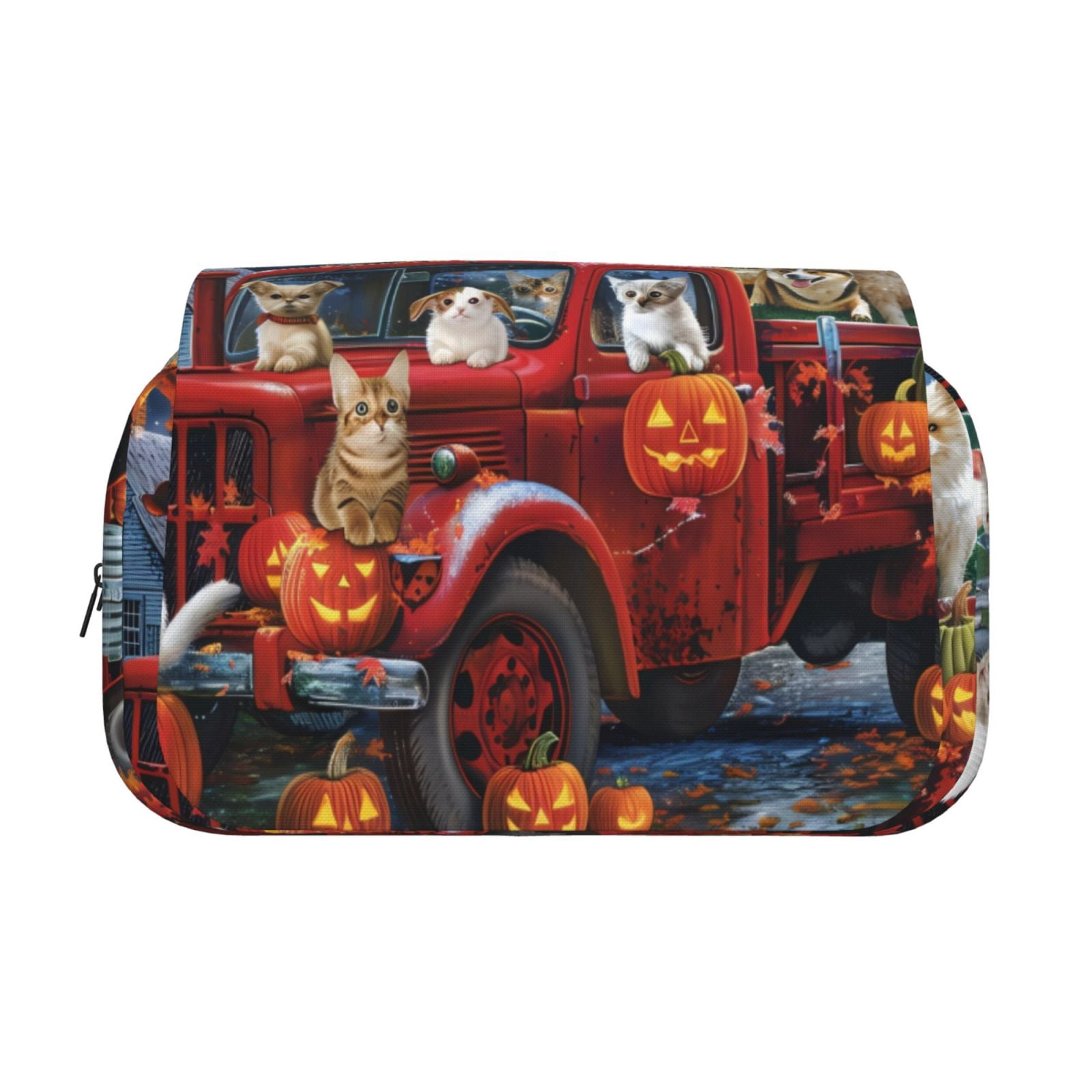 Rateoe Halloween Pets Pumpkins Pattern Double Clamshell Pen Case, Storage Organizer with Two Zipper Compartments– Holds Up to 50 Pencils & Pens
