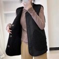thumbnail image 5 of ABATAB Women's Fuzzy Fleece Waistcoat Winter Thermal Sleeveless Button down Gilet Loose Fit Sherpa Warm Vests with Pockets(X-Large,Black), 5 of 5