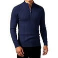 thumbnail image 2 of TOUMENY Men Winter Half Zip Sweater Casual Soft Comfy Knit Pullover Long Sleeve Solid Slim Crew Neck Basic Warm Fall Tops Navy L, 2 of 7