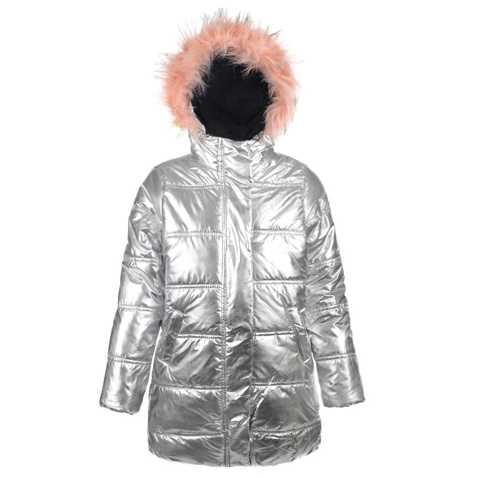 silver hooded puffer jacket