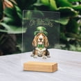 thumbnail image 2 of Happy St. Patrick’s Day Basset Hound with Green Hat Shamrocks Rainbow Acrylic Plaque Sign Ashwood Base Bassets Dog Breed Lovers Gifts Idea Home Desk Decor - 03007, 2 of 5