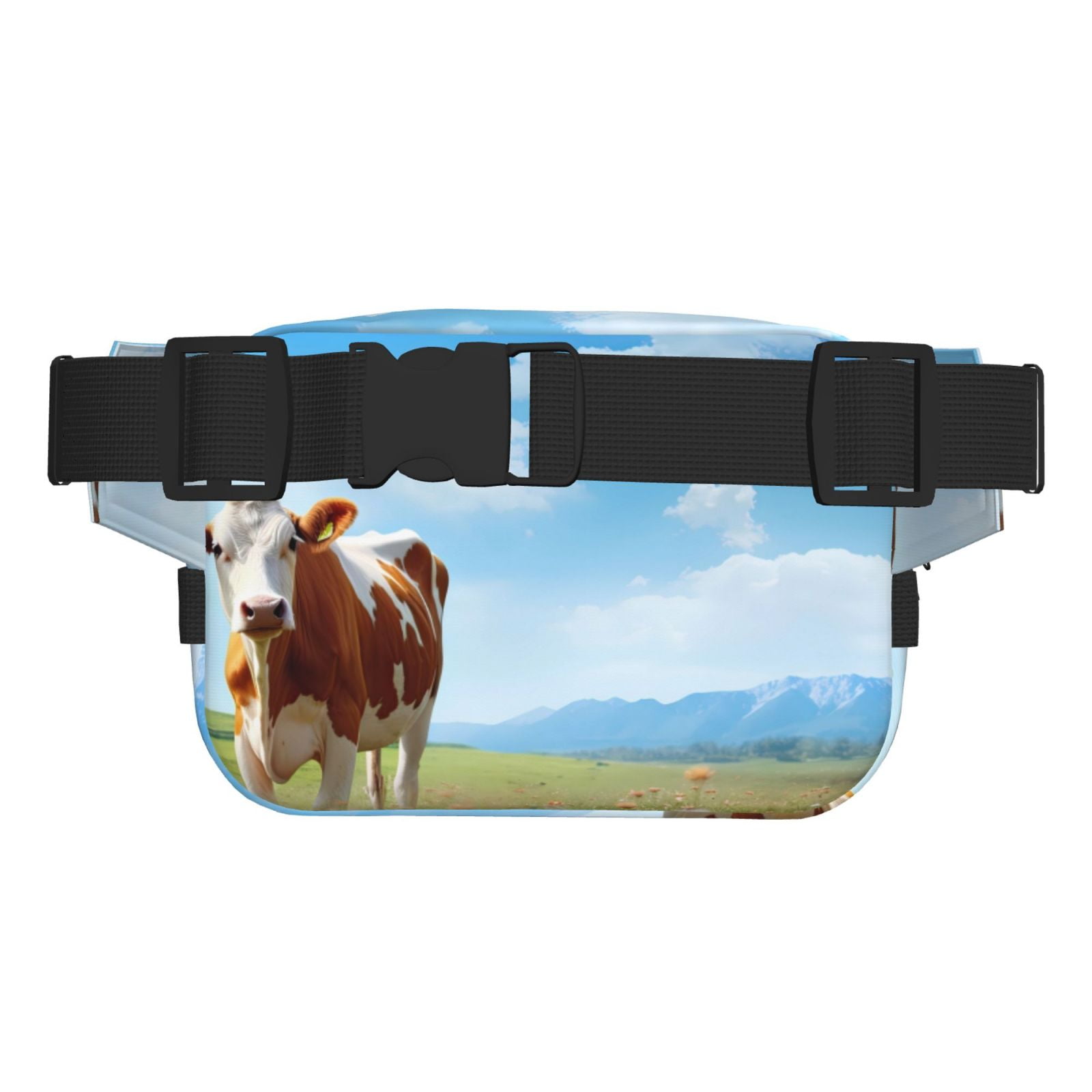 Picia Cow Grazing Nature Print Square Double-Layer Waist Bag Mini Adjustable Waist Belt Bag Exercise Running Travel Hiking