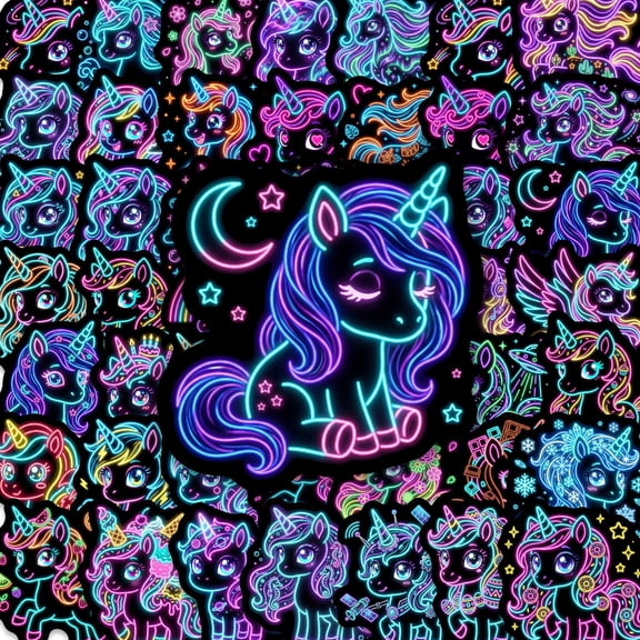 50PCS Neon Unicorn Stickers Pack, Waterproof Vinyl Glow Rainbow Unicorn Decals for Water Bottles Laptop Luggage, Cute Aesthetic Stickers for Kids Girls Birthday Party Favors