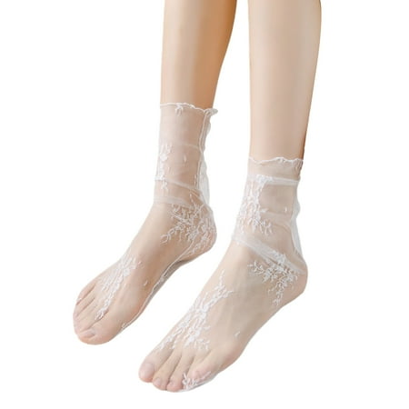 

TINYSOME Women Lolita Sweet Mesh Ankle Socks Floral Lace Jacquard Frilly Thin Hosiery