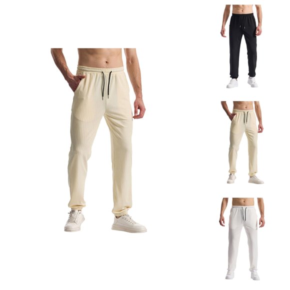 Sweatpants for Men 2025 Smooth Rib Straight Leg Loose Fit Drawstring Joggers with Pockets Mens Casual Pants Trousers