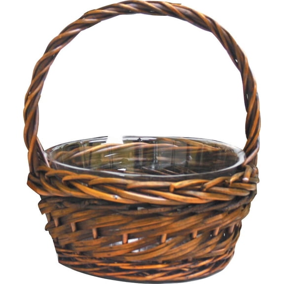 Round Brown Willow With Handle Basket