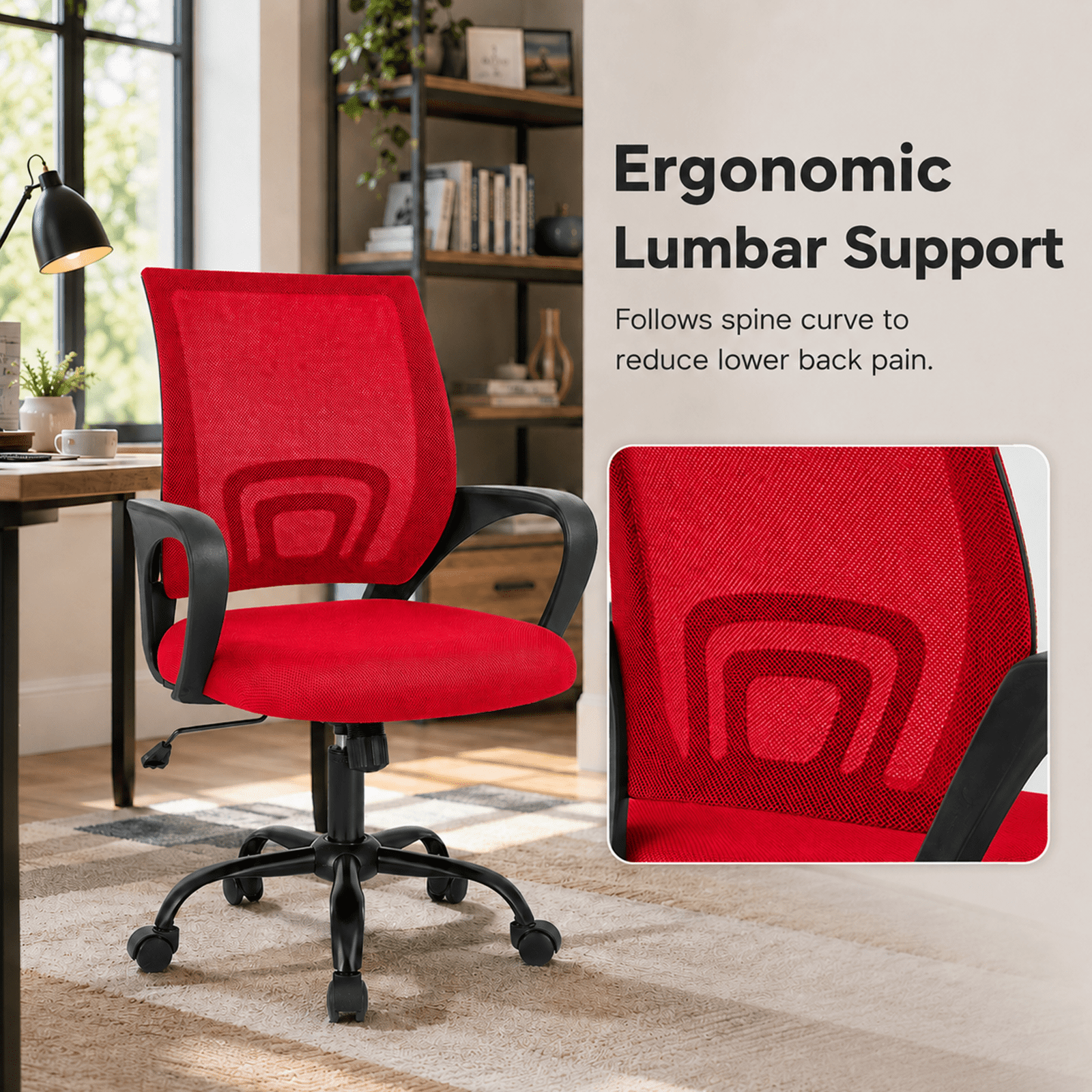 Alvantor 2 Set Office Chair, Ergonomic Mesh Desk Chair with Lumbar Support and Fixed Armrests, Adjustable Height & 360° Swivel, 250lbs