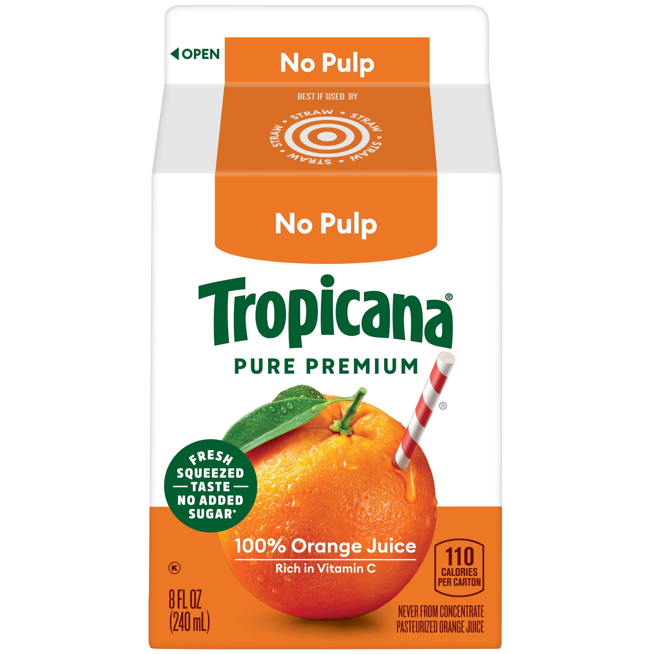 Tropicana Pure Premium 100% Orange Juice Original No Pulp, 8 Fl Oz Carton, 6-Pack