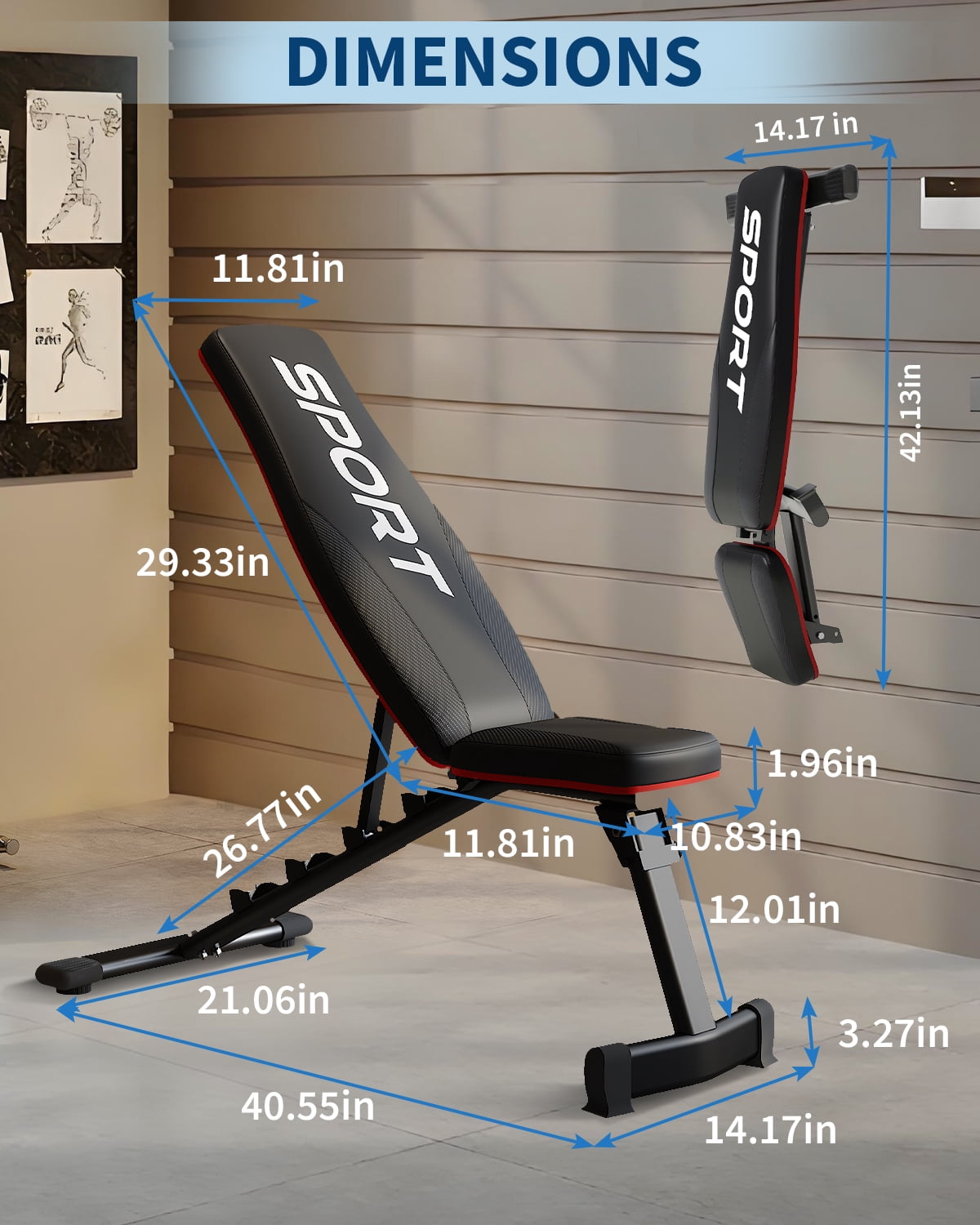COZONY Adjustable Weight Bench, Foldable 5-Position Backrest Incline Decline Bench for Home Gym, 660 lb Capacity,Black+Red
