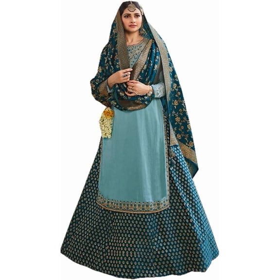 Ready to Wear Designer Lengha Suits Pakistani Indian Salwar Kameez Dress ( Sky Blue, XXL - 46 )
