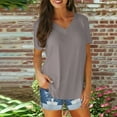 thumbnail image 2 of KBODIU Women's T-Shirts, Women Short Sleeve V-Neck Shirts Summer Loose Casual Basic Tee T-Shirt, 2 of 5